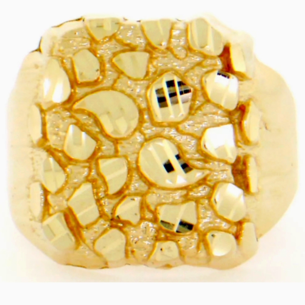 10k solid yellow gold diamond cut nugget ring